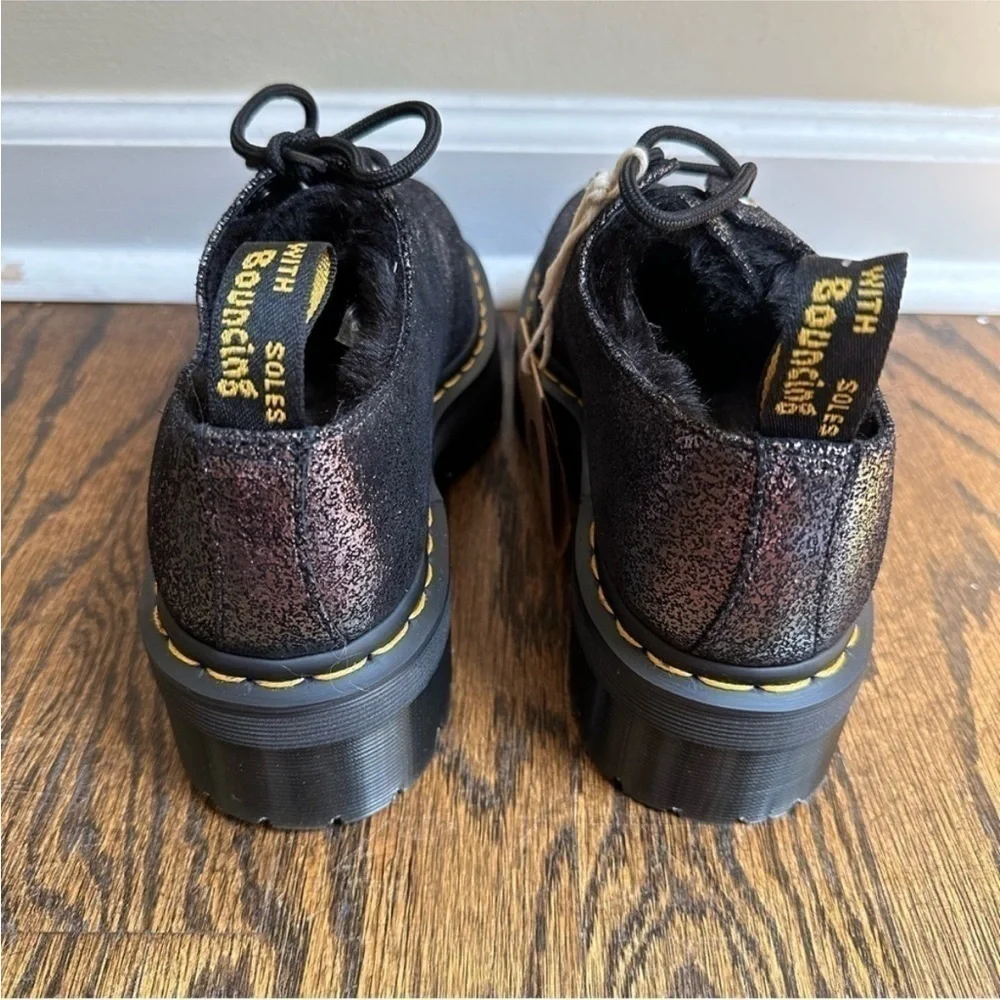 NWT Dr Martens 1461 Platform Shoes Faux Fur Lined Metallic Leather Shiny Women’s